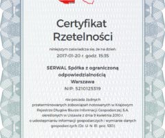 certyfikat Rzetelna Firma dla spółki Serwal - producenta kruszyw